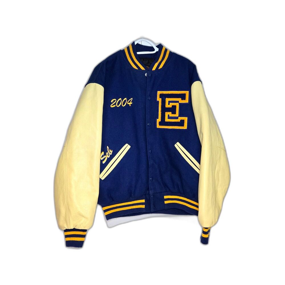 Game Sportswear Varsity Jacket 2004 Wool Leather USA Made Men's Size XL Blue